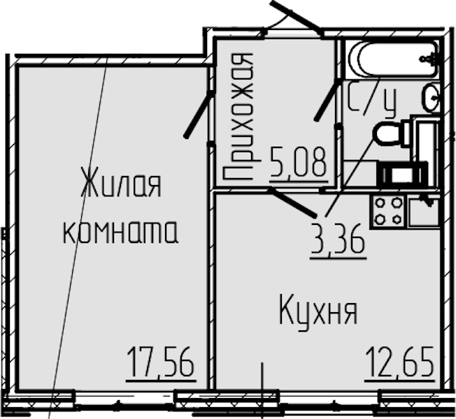 1-комнатная квартира 38.78 м², 1/8 эт., ЖК «SERTOLOVO PARK»